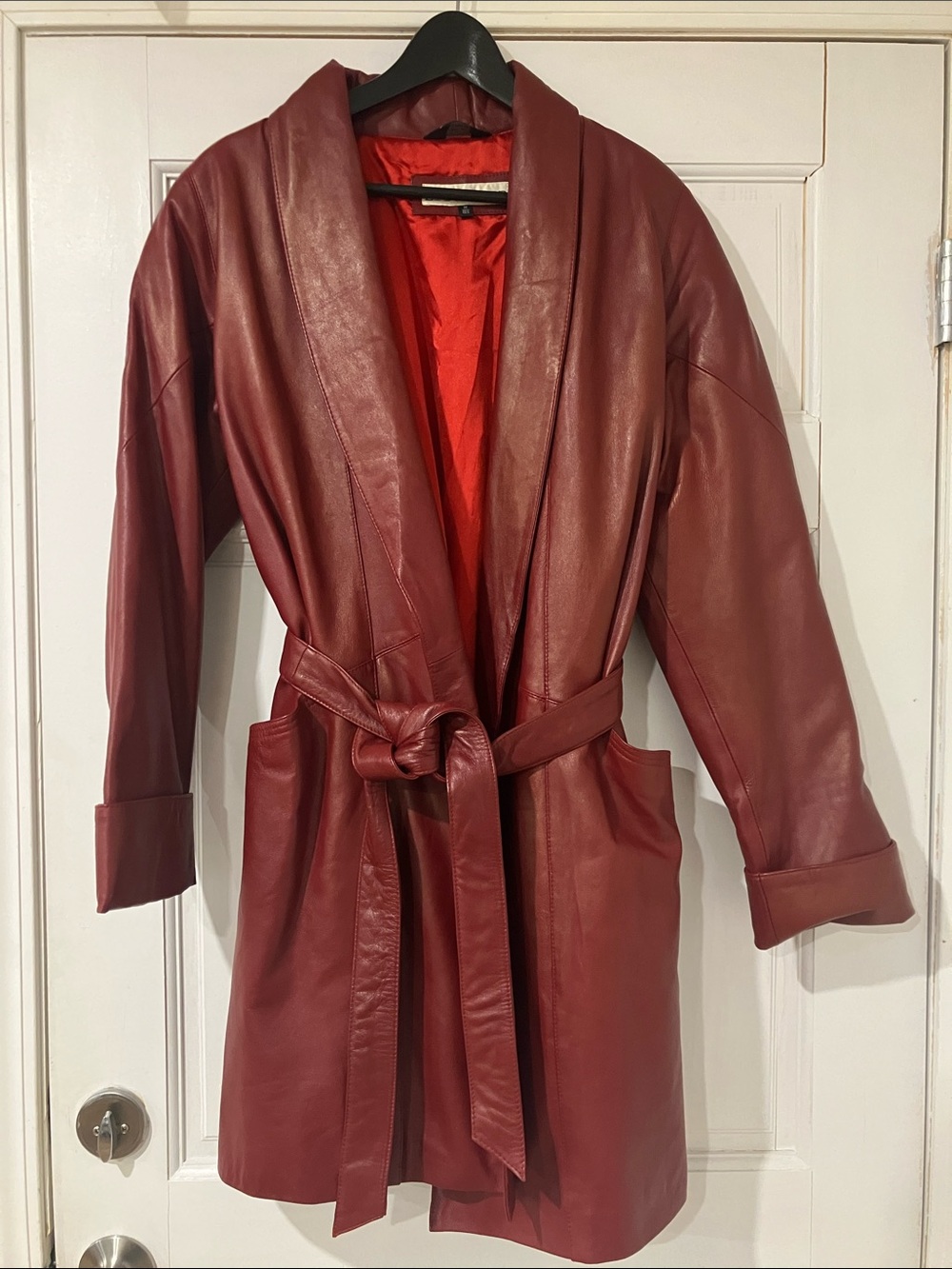 Vintage Burgundy Leather Belted Jacket